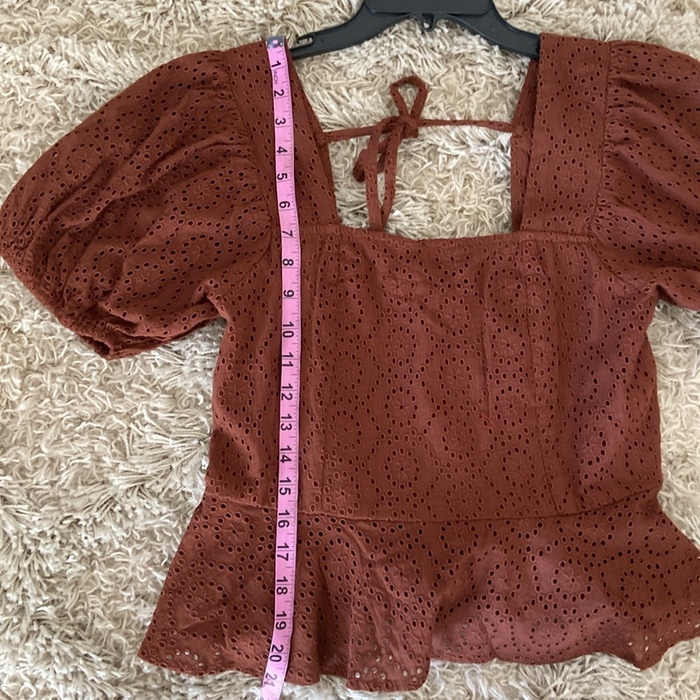 Band of the Free Women Size M Cottagecore Brown Eyelet Babydoll Smocked Tie Back - Picture 10 of 10
